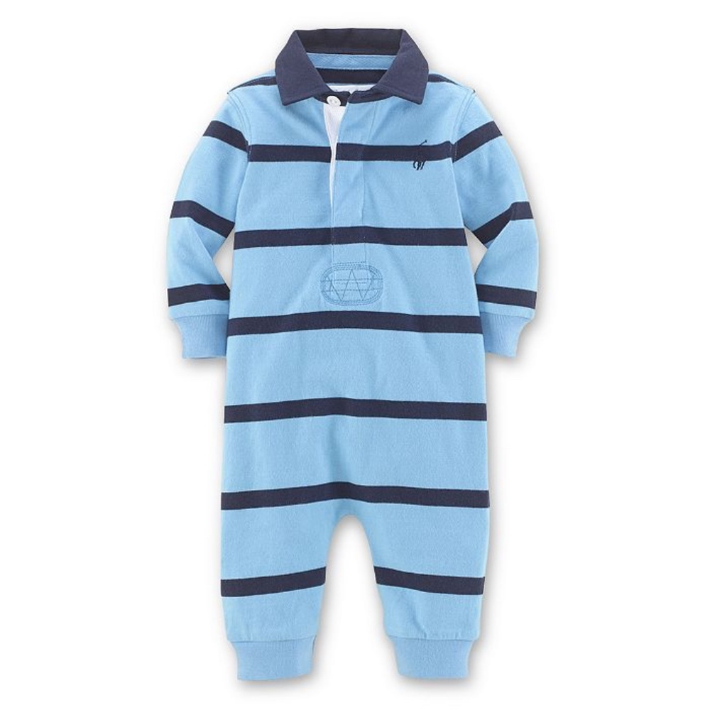 RALPH LAUREN BOYS' BLUE RUGBY STRIPE COVERALL